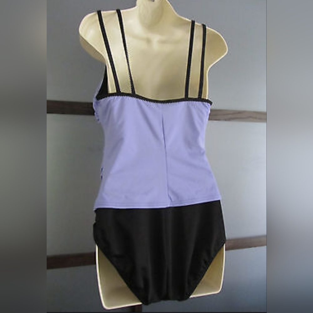 Miraclesuit Ruched One Piece Swimsuit 10 Lavender Black Drape Padded Bust Modest - Picture 5 of 16